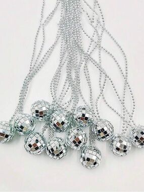 Silver Disco Ball Pendant Necklace - Set of Mirror Ball Necklaces
